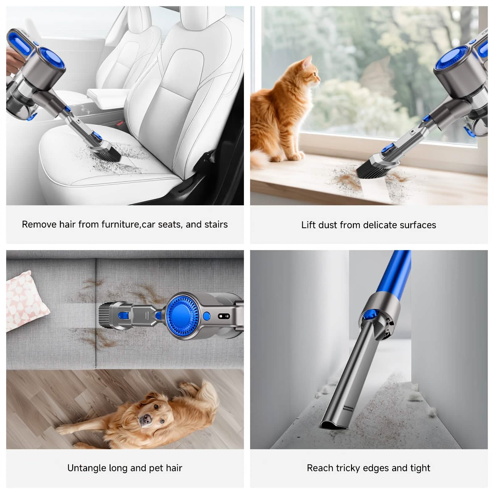 Cordless Vacuum with LED light and removable battery in blue/silver for cars and homes on Tampa Home & Garden Store