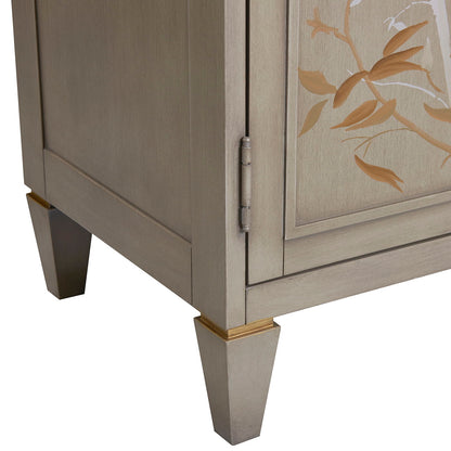 Dauphin handpainted entryway cabinet in gray cashmere with botanical panel and gold accents on Tampa Home & Garden Store