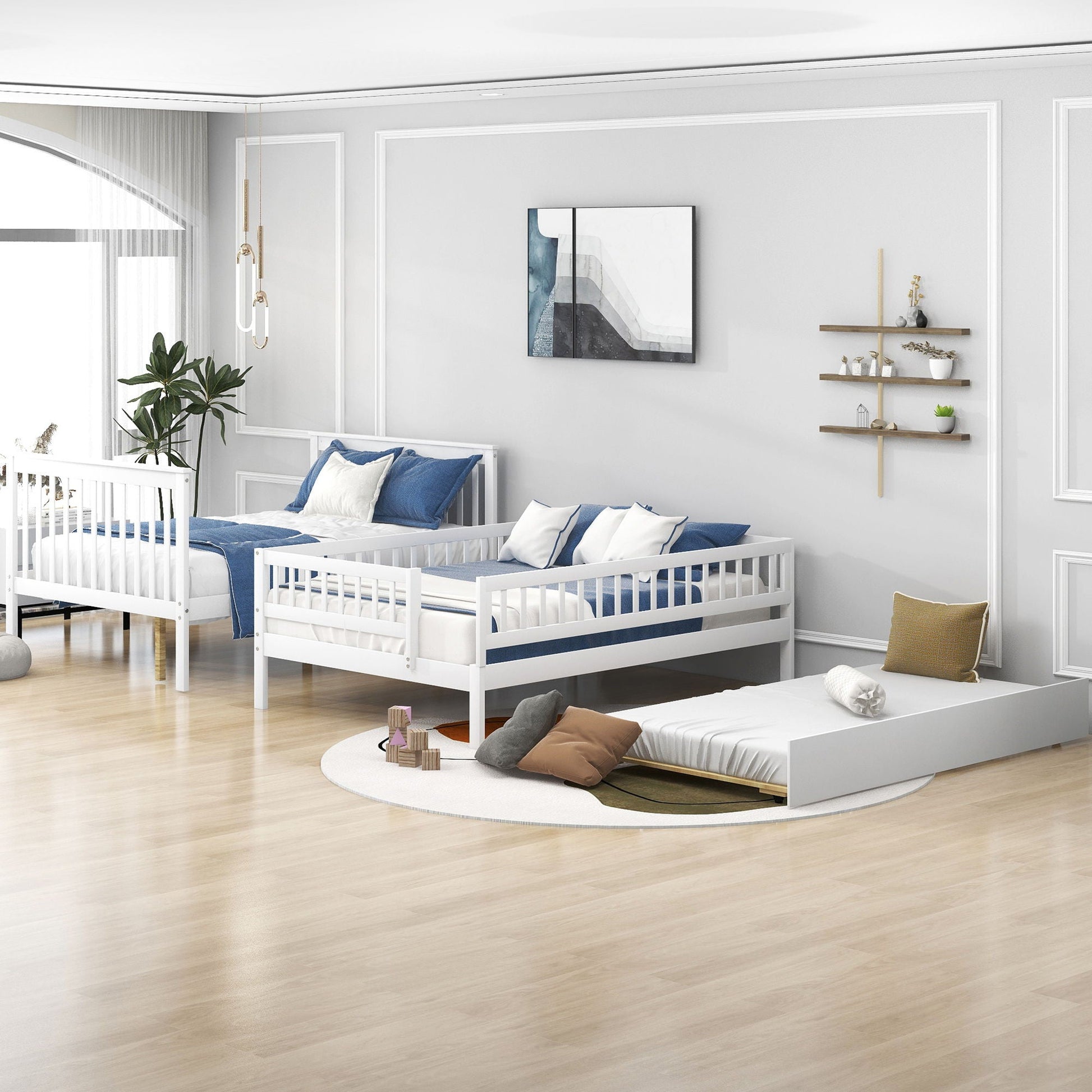 Bunk Bed With Staircase by HouseOfZazla, white twin-over-twin bunks in bright room on Tampa Home & Garden Store