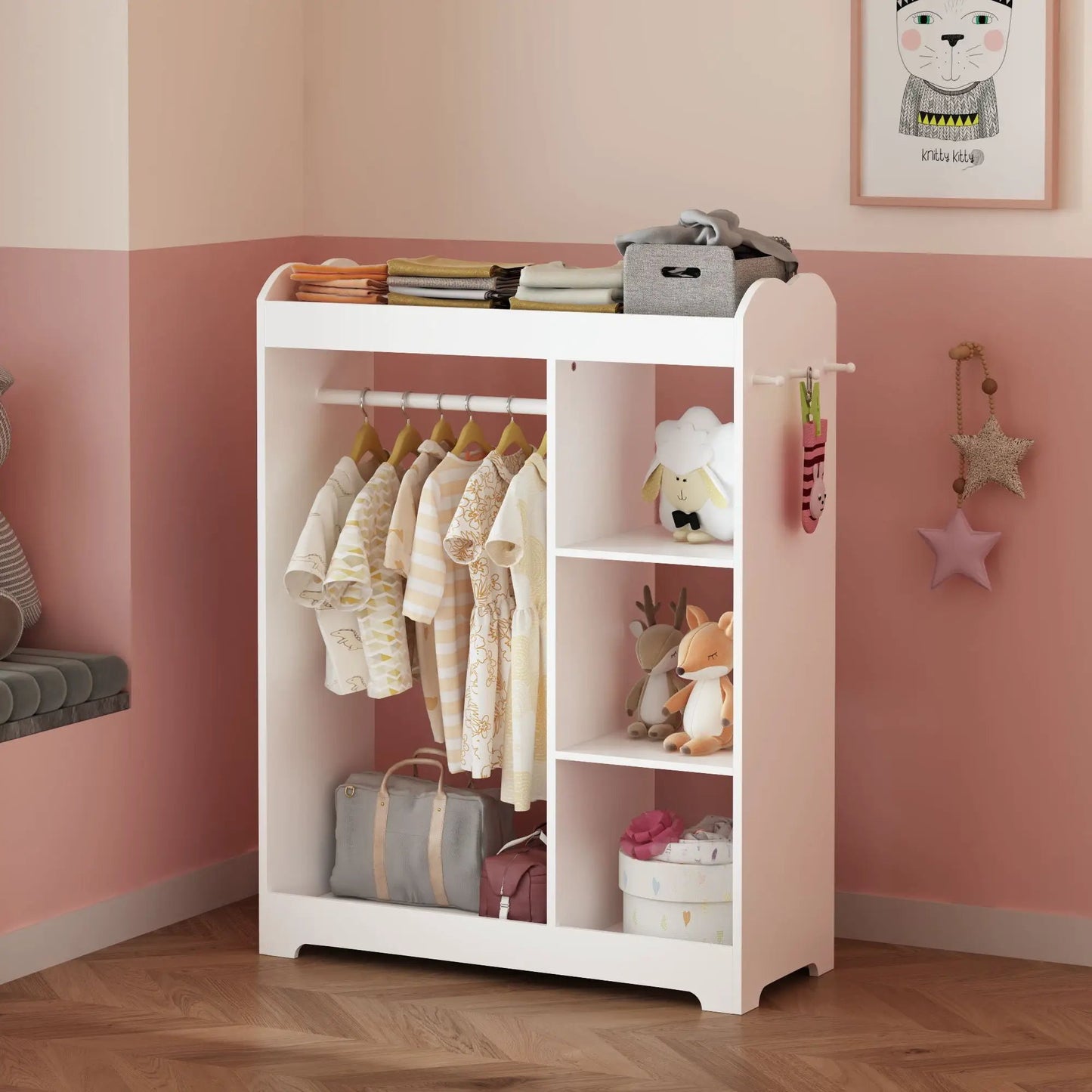 Dress Up Storage with Mirror and Hooks White
