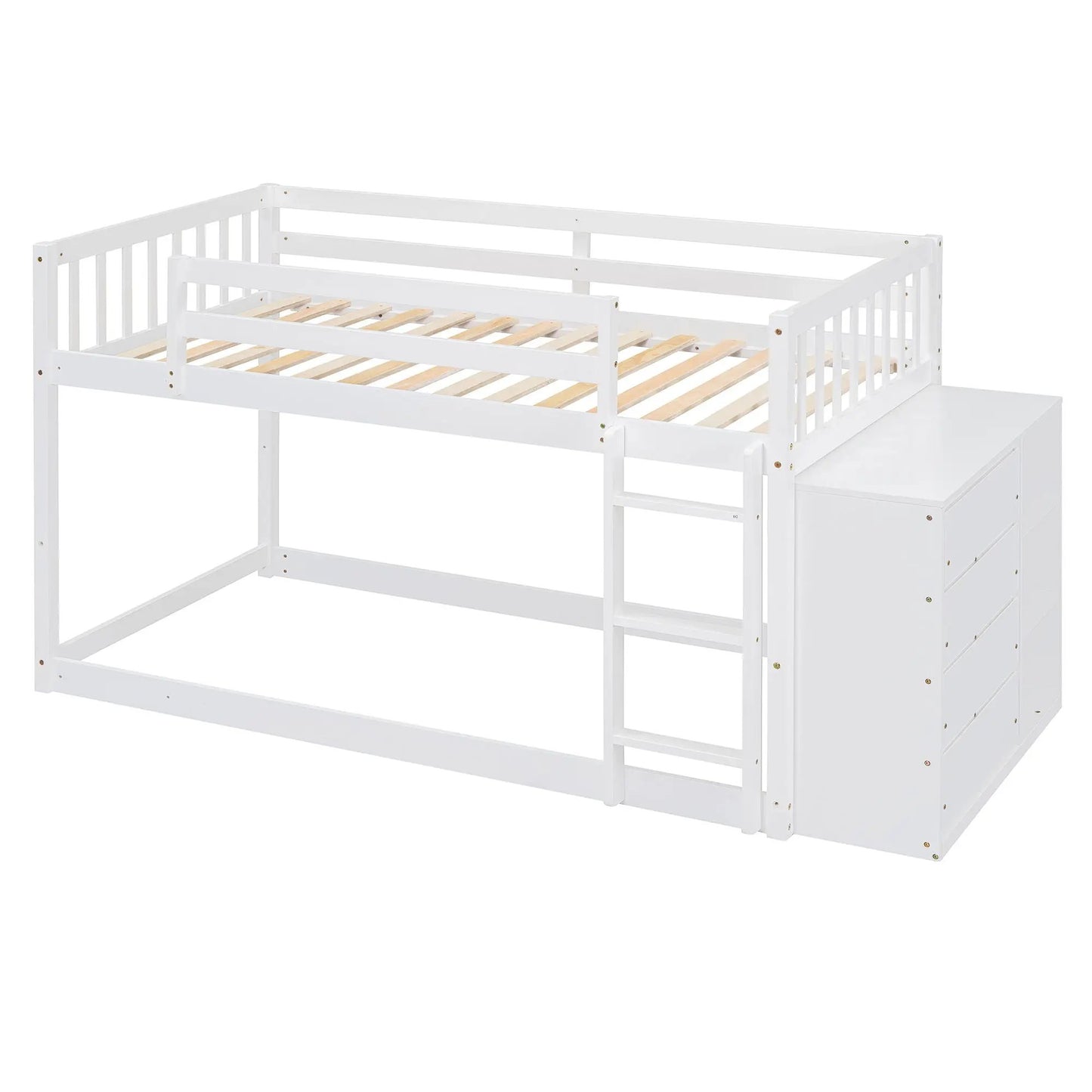 Bunk Bed With Four Drawers and Three Shelves