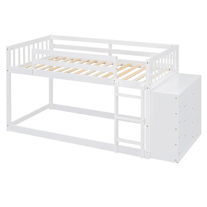Bunk Bed With Four Drawers and Three Shelves