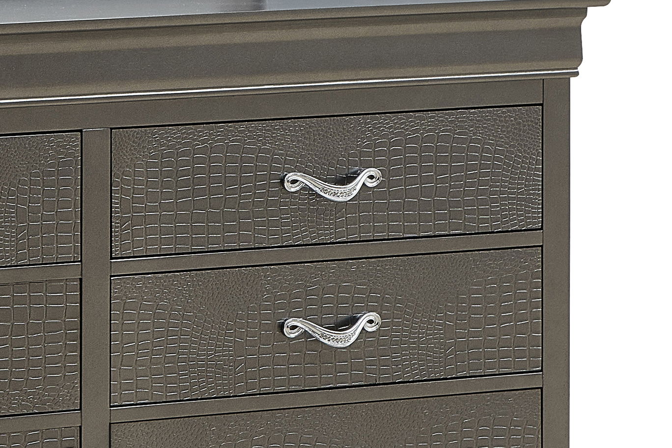 Metalic Black dresser with crocodile-textured fronts and silver curved pulls by HouseOfZazla on Tampa Home & Garden Store