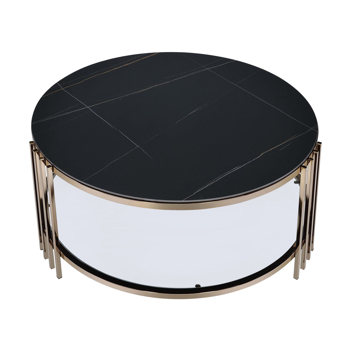 Abisha Sintered Stone Top Round Table Black with Lower Shelf coffee table by HouseOfZazla on Tampa Home & Garden Store