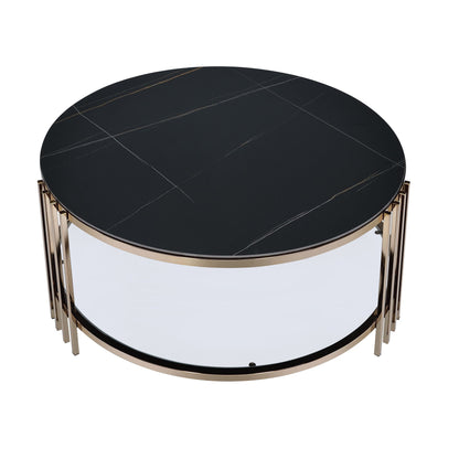 Abisha Sintered Stone Top Round Table Black with Lower Shelf coffee table by HouseOfZazla on Tampa Home & Garden Store