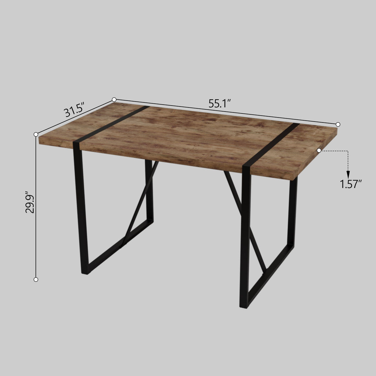 Rectangular light brown wood dining table with black metal frame, industrial style on Tampa Home & Garden Store
