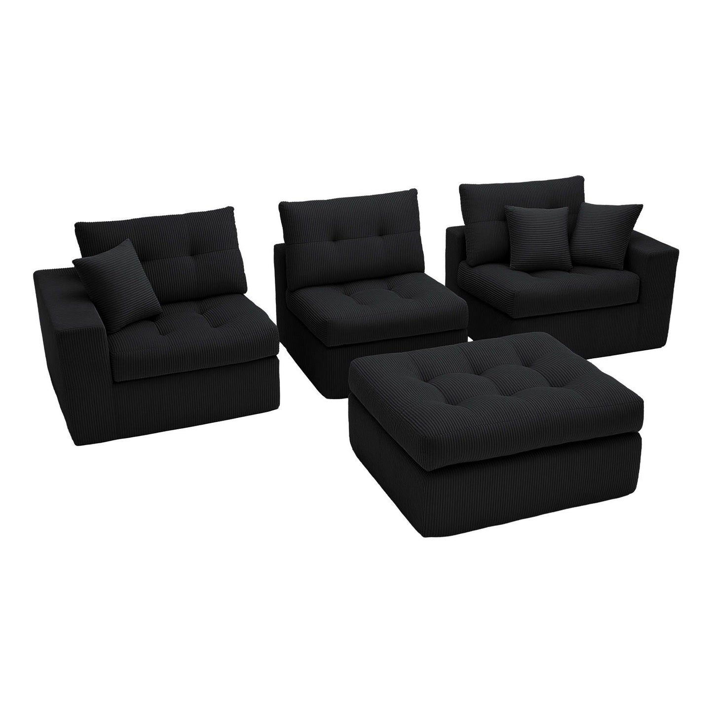 Corner Chaise L-Shaped Sectional Sofa Bed by HouseOfZazla in black ribbed fabric; 4pc set on Tampa Home & Garden Store