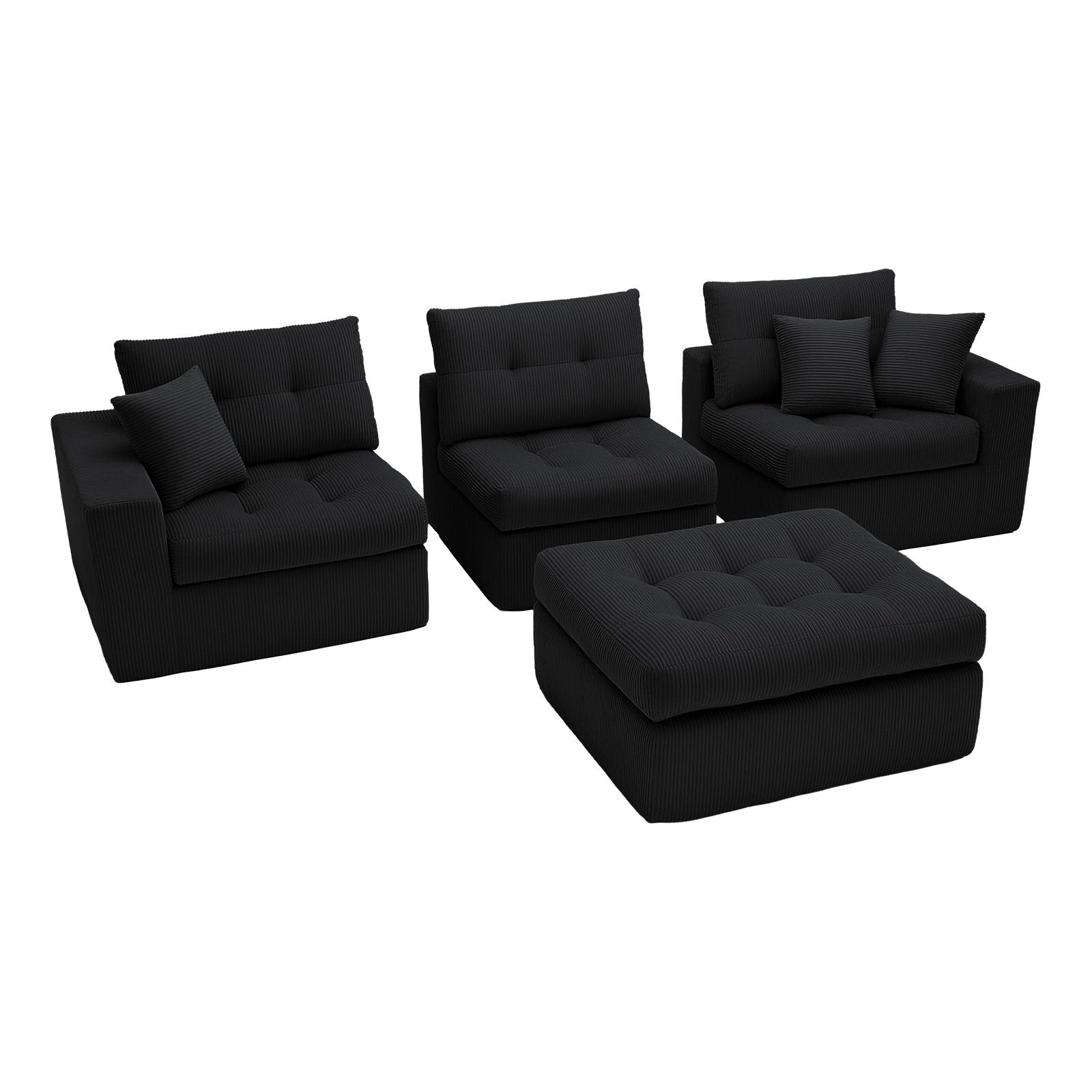 Corner Chaise L-Shaped Sectional Sofa Bed by HouseOfZazla in black ribbed fabric; 4pc set on Tampa Home & Garden Store