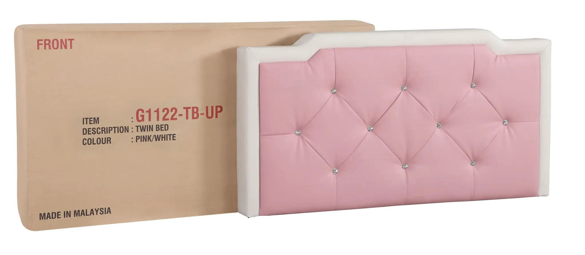 Upholstered twin bed with pink button tufted headboard and white frame by Unique Piece Furniture on Tampa Home & Garden Store