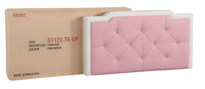Upholstered twin bed with pink button tufted headboard and white frame by Unique Piece Furniture on Tampa Home & Garden Store