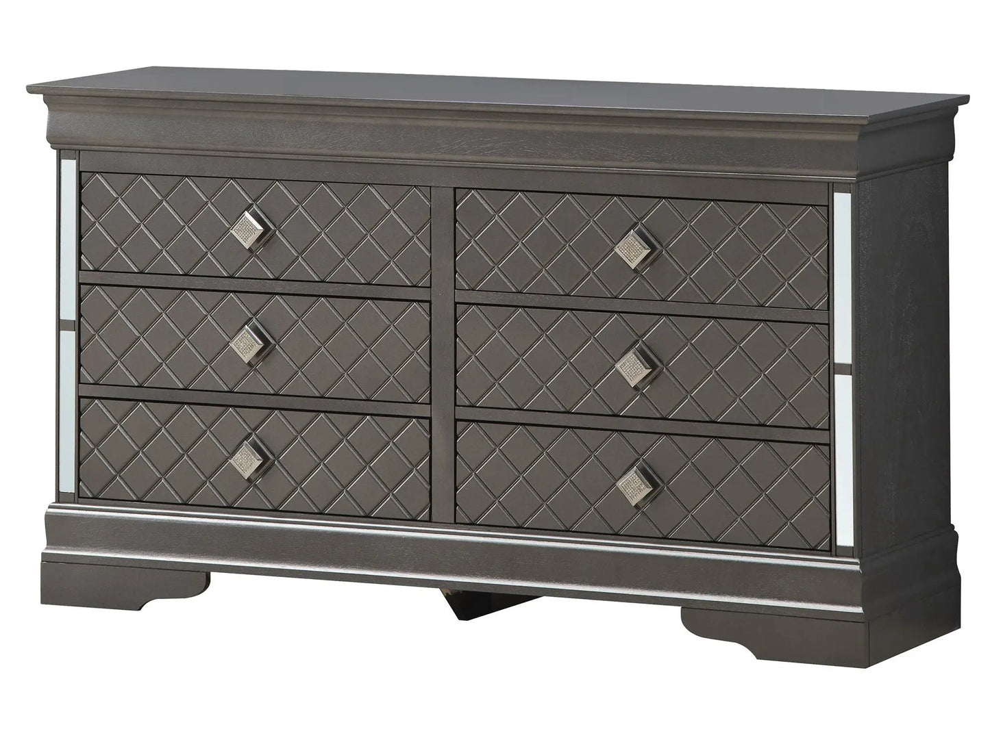 Verona dresser with diamond quilted panels and crystal knobs in espresso finish on Tampa Home & Garden Store