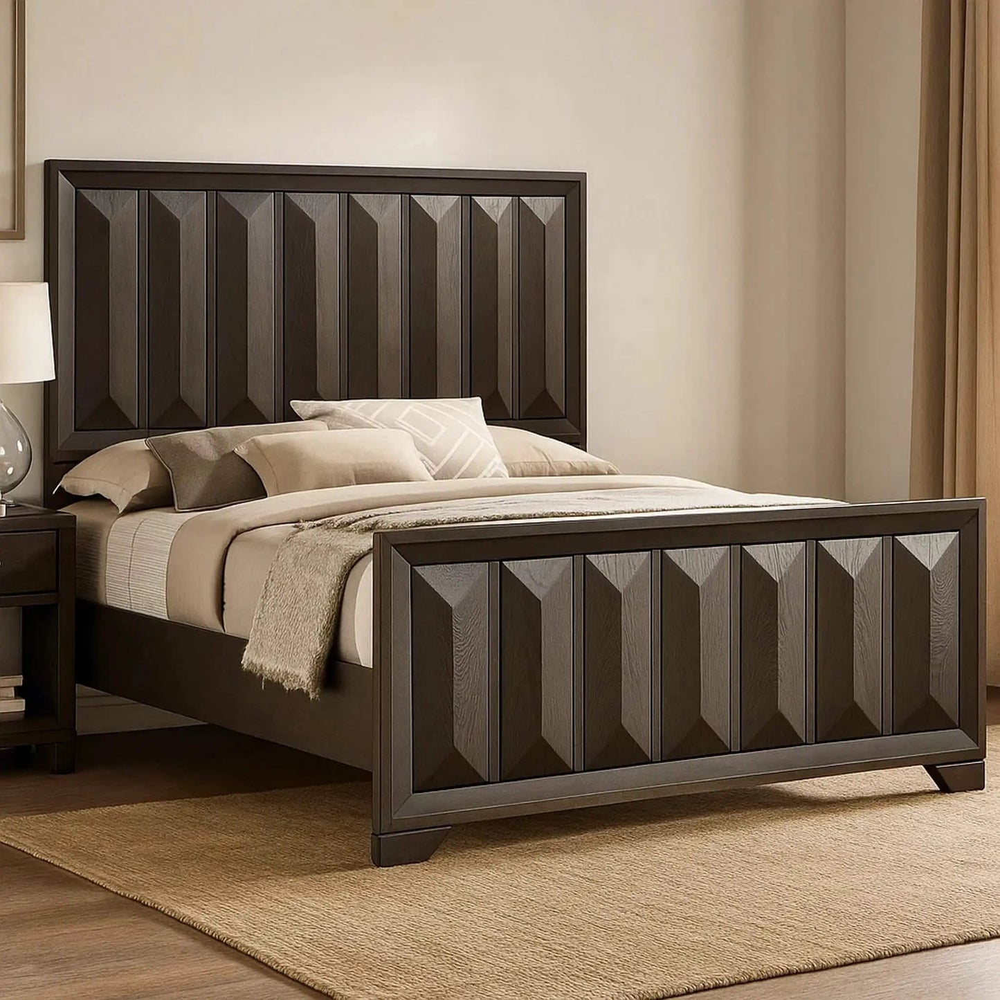 Modern Bed Panel Headboard With Vertical Facets