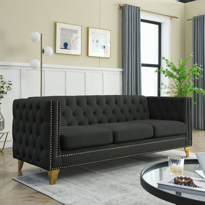 Modern Button Tufted Sofa With Nailhead Trim