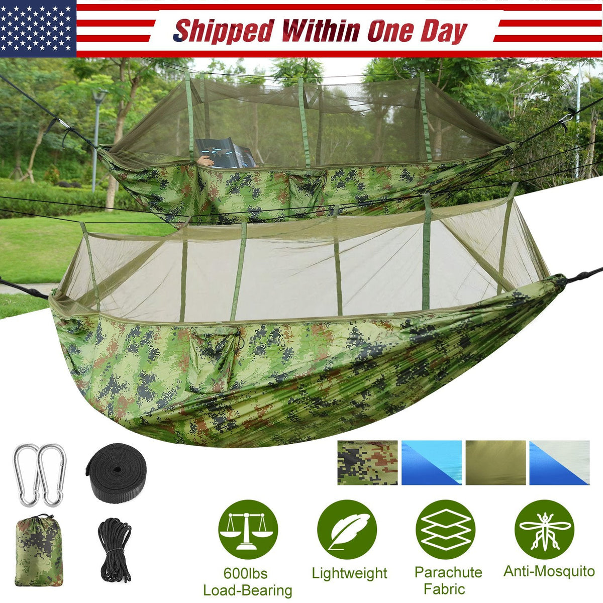 GemGear camouflage two-person hammock with mosquito net, nylon camping swing bag on Tampa Home & Garden Store