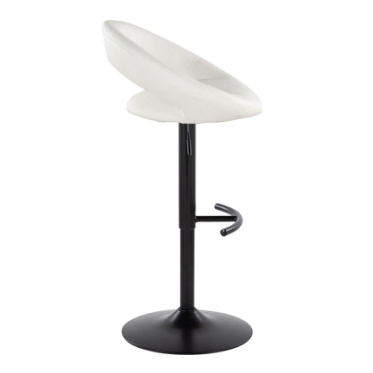 White contoured swivel barstool with black pedestal base and rounded T-footrest on Tampa Home & Garden Store