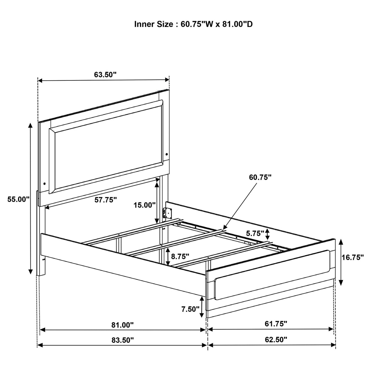 Sophia panel bed with LED headboard by HouseOfZazla – schematic with measurements on Tampa Home & Garden Store