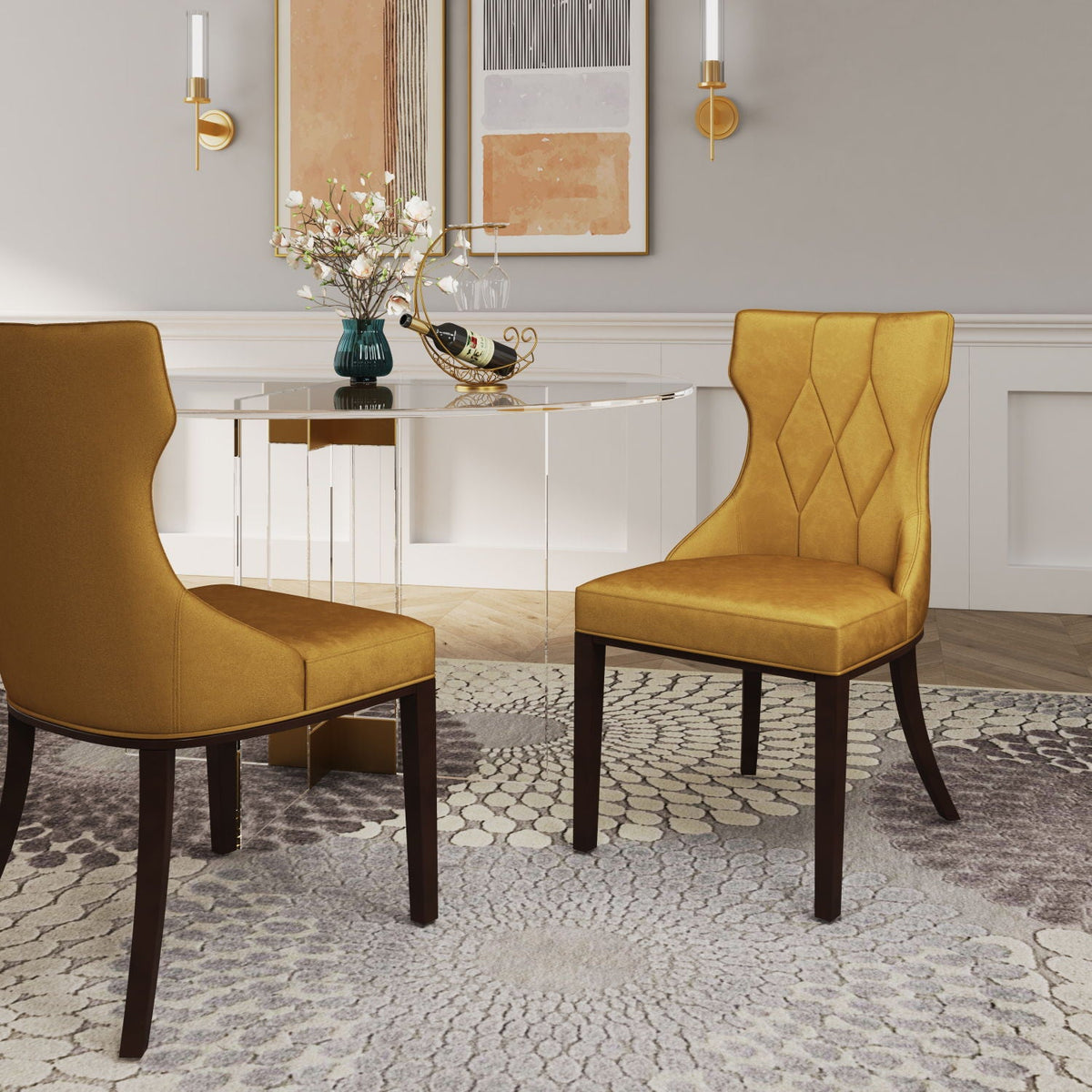 Reine dining chair set of 2 with solid wood frame and mustard yellow upholstery on Tampa Home & Garden Store