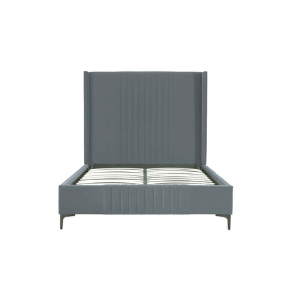 Promenade upholstered bed in gray fabric with vertical channel headboard and slats on Tampa Home & Garden Store