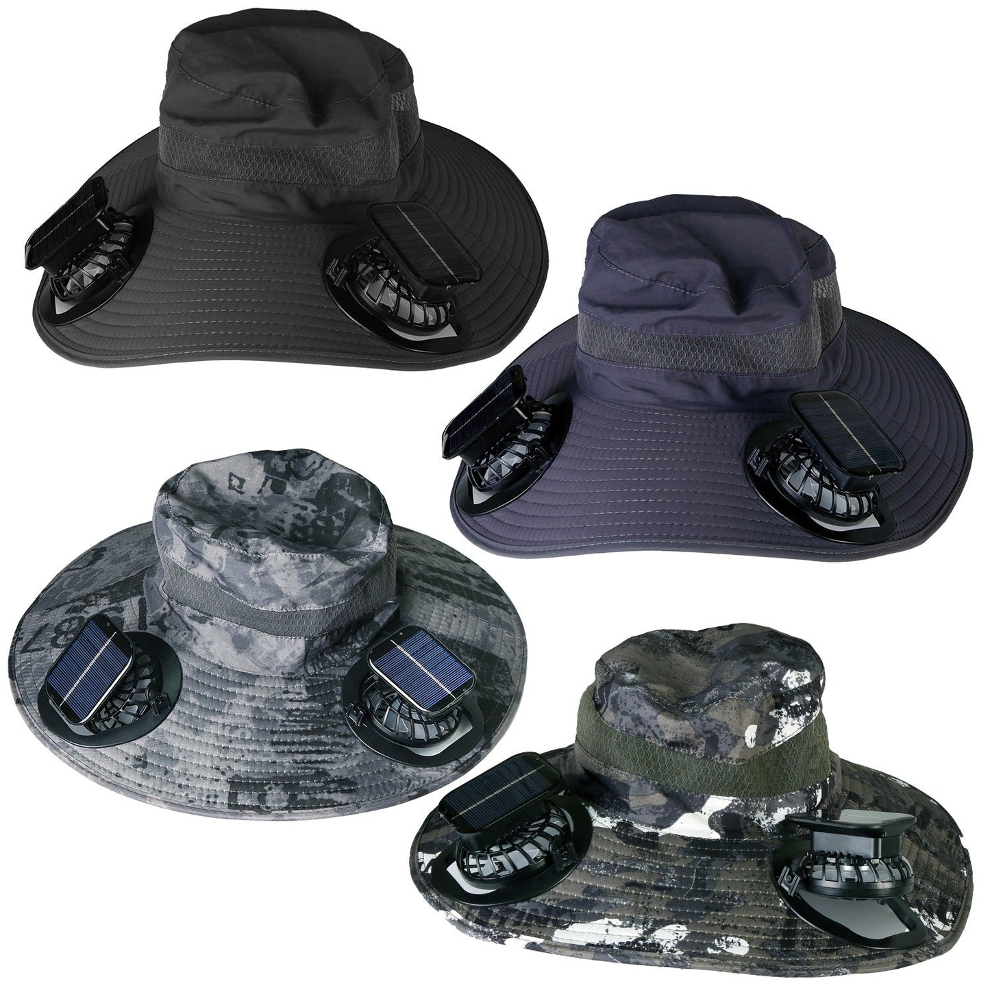 GemGear outdoor wide-brim sun hat with dual solar fans; set of 4 in assorted colors, UPF50+ on Tampa Home & Garden Store