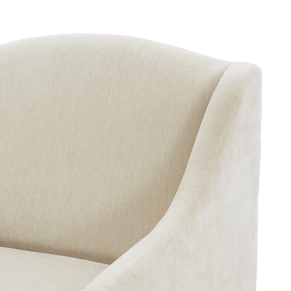 Skirted swivel accent chair beige fabric with curved back and visible seam detail on Tampa Home & Garden Store
