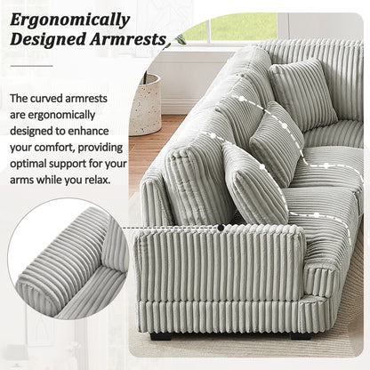 U-shaped sectional sofa with chaise lounge in gray corded fabric by HouseOfZazla, oversized stationary on Tampa Home & Garden Store