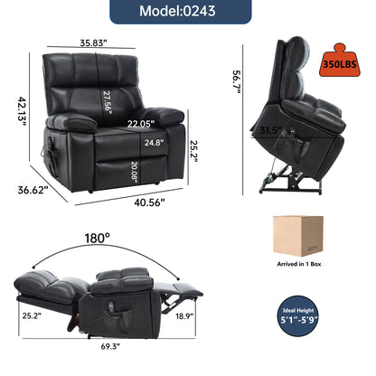 Black Leatheraire heat massage recliner by HouseOfZazla with remote control on Tampa Home & Garden Store