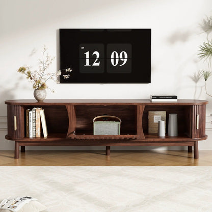 Wood TV Stand With Storage and Sliding Doors