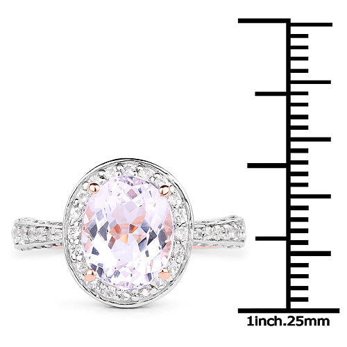 14K rose gold plated kunzite ring with oval pink center and white zircon halo, .925 silver band on Tampa Home & Garden Store