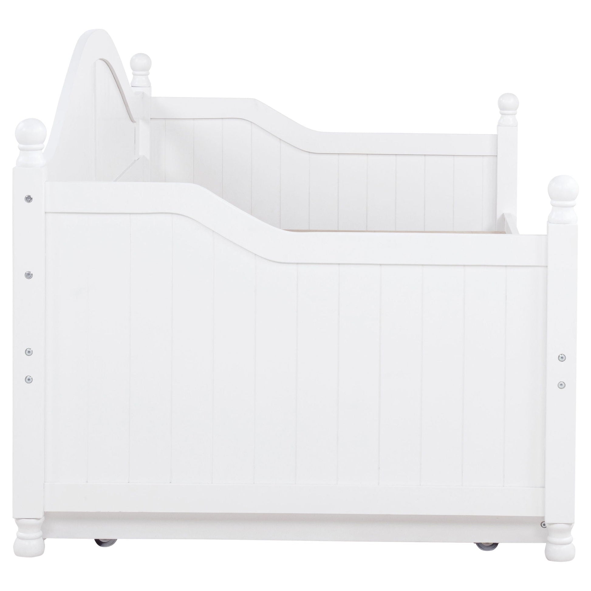 Twin Daybed with Trundle Storage Bed in White wood, classic spindle posts on Tampa Home & Garden Store