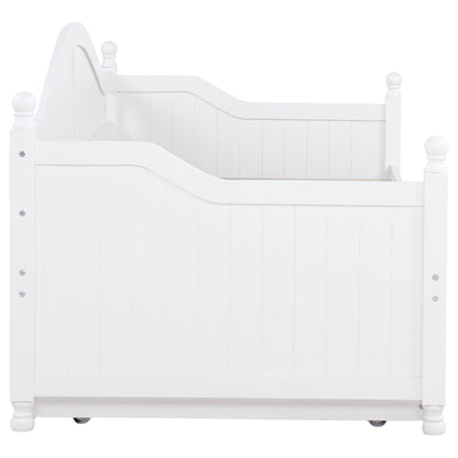 Twin Daybed with Trundle Storage Bed in White wood, classic spindle posts on Tampa Home & Garden Store