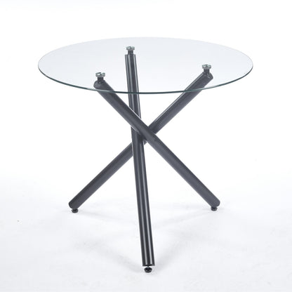 Dining table round glass top with black metal cross-legged base, space-saving design HouseOfZazla on Tampa Home & Garden Store