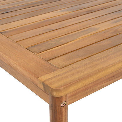 Outdoor 5-Piece Acacia Wood and Rope Patio Sofa Set corner leg detail on warm brown deck on Tampa Home & Garden Store