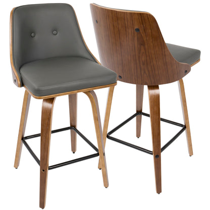 Mid Century Modern Counter Stool Set with Swivel, gray vinyl seat, wood back on Tampa Home & Garden Store