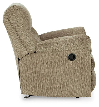 Alphons Rocker Recliner by Unique Piece Furniture in tan fabric with side lever on Tampa Home & Garden Store