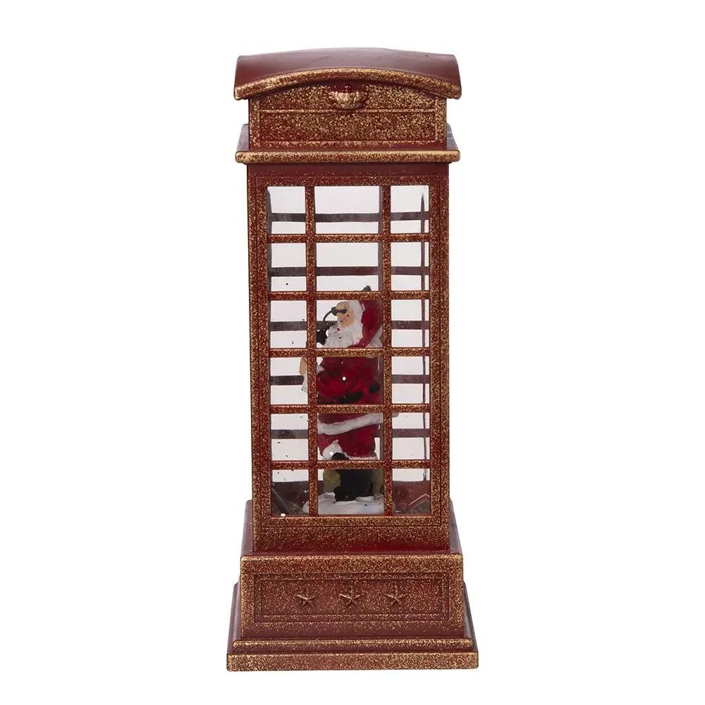 Water spinning Christmas lighted phone booth with Santa, battery powered, red finish on Tampa Home & Garden Store