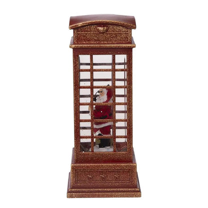 Water spinning Christmas lighted phone booth with Santa, battery powered, red finish on Tampa Home & Garden Store