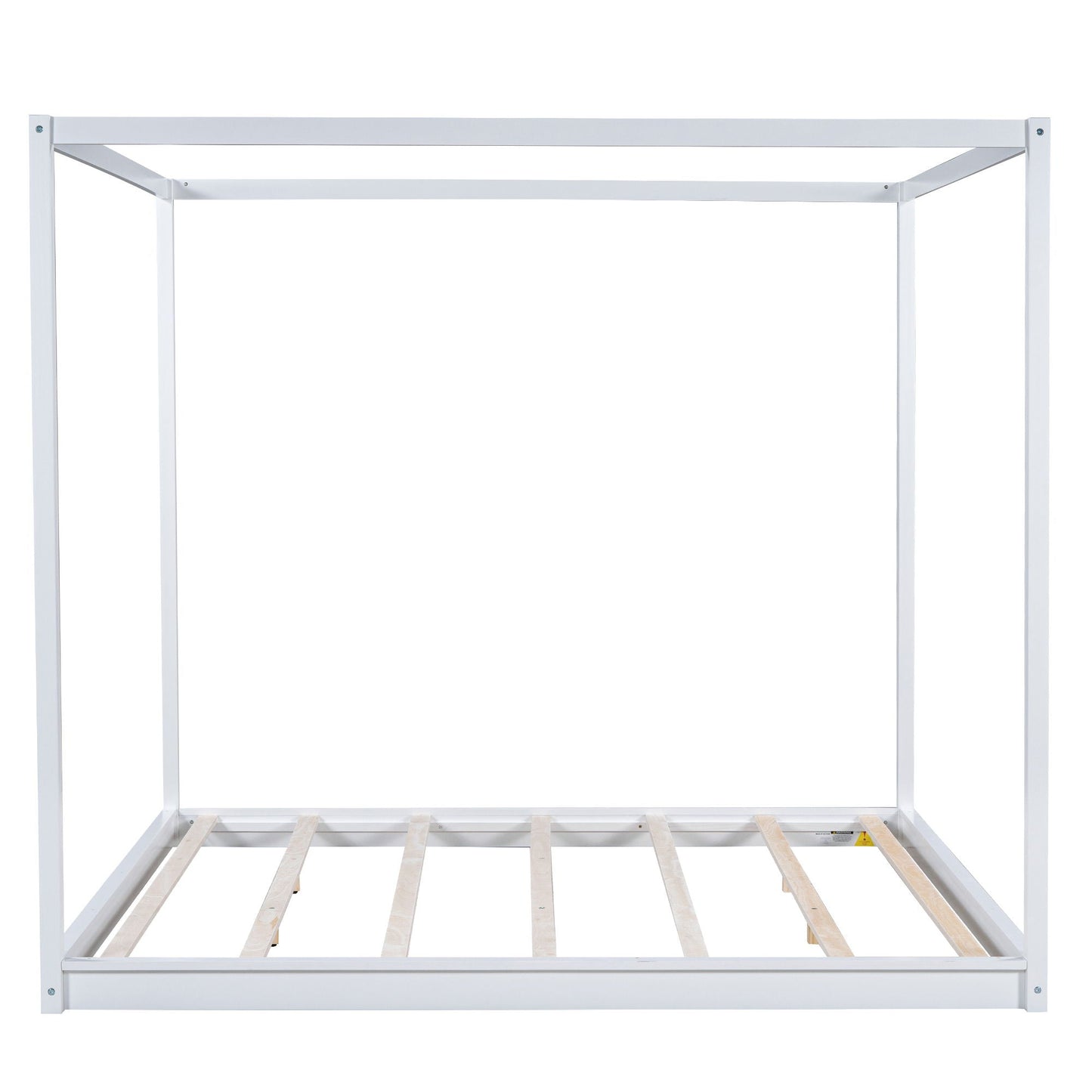HouseOfZazla white canopy bed frame with metal posts and wooden airflow slats on Tampa Home & Garden Store