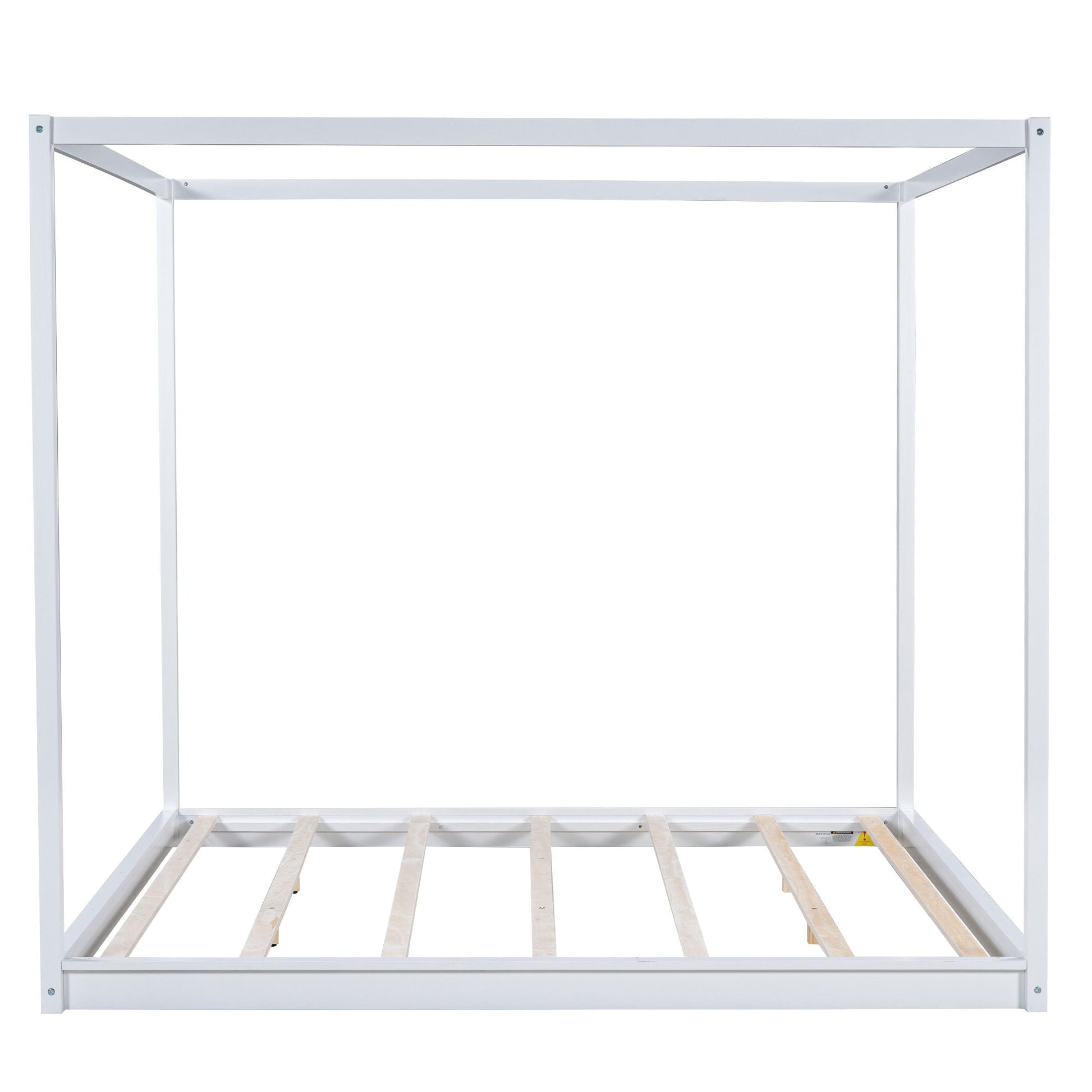 HouseOfZazla white canopy bed frame with metal posts and wooden airflow slats on Tampa Home & Garden Store