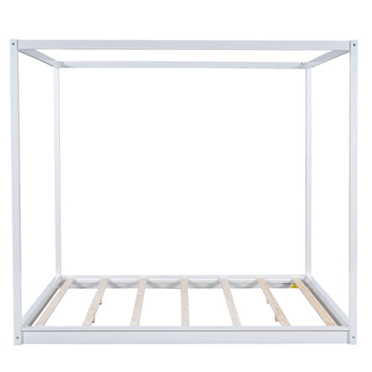 HouseOfZazla white canopy bed frame with metal posts and wooden airflow slats on Tampa Home & Garden Store
