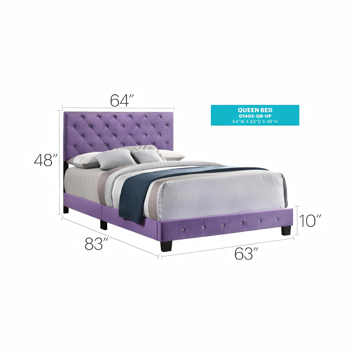 Luxurious upholstered bed with purple tufted headboard and footboard, queen size by HouseOfZazla on Tampa Home & Garden Store