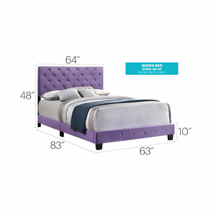 Luxurious upholstered bed with purple tufted headboard and footboard, queen size by HouseOfZazla on Tampa Home & Garden Store