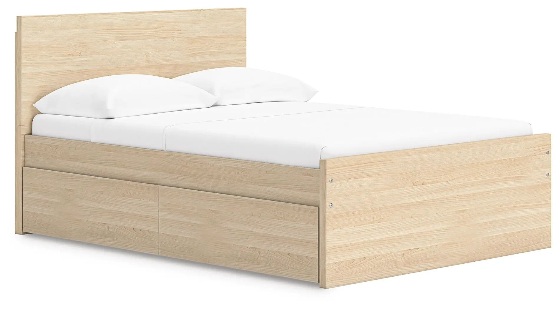 Onita panel platform bed with natural oak finish and built-in under-bed storage drawers on Tampa Home & Garden Store