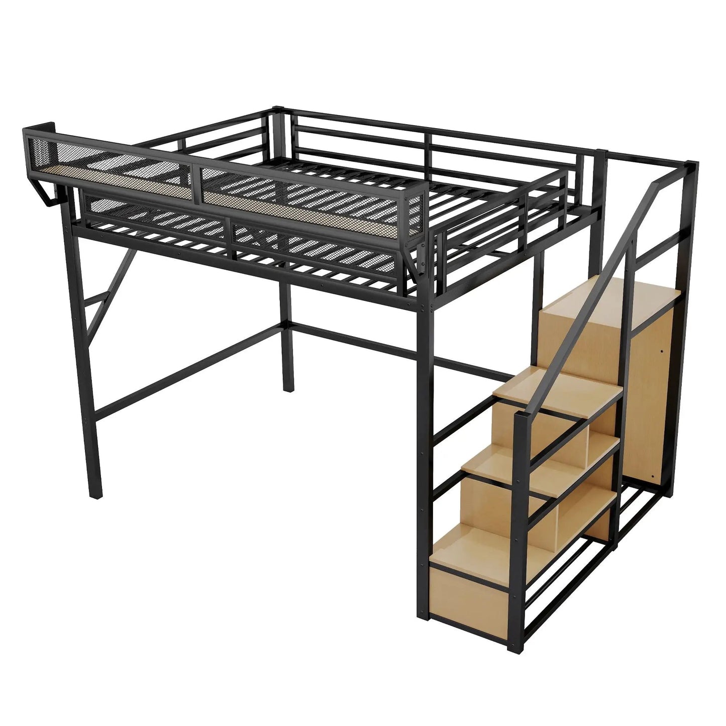 Queen Size Loft Bed with Stairs and Wardrobe