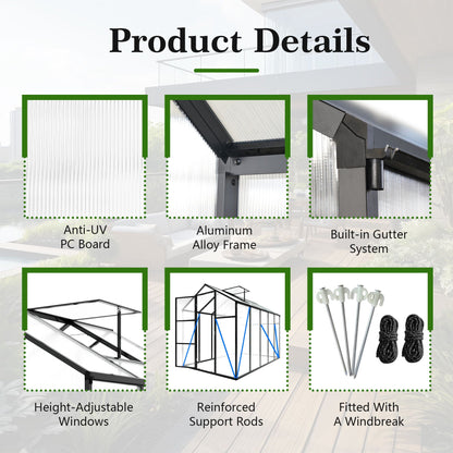 Windproof greenhouse with raised base, black polycarbonate panels HouseOfZazla; 3 detail views on Tampa Home & Garden Store