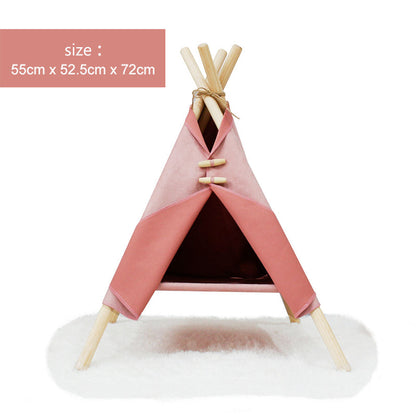 Pink cat tent bed frame teepee with wooden poles 55cm x 52.5cm x 72cm on Tampa Home & Garden Store