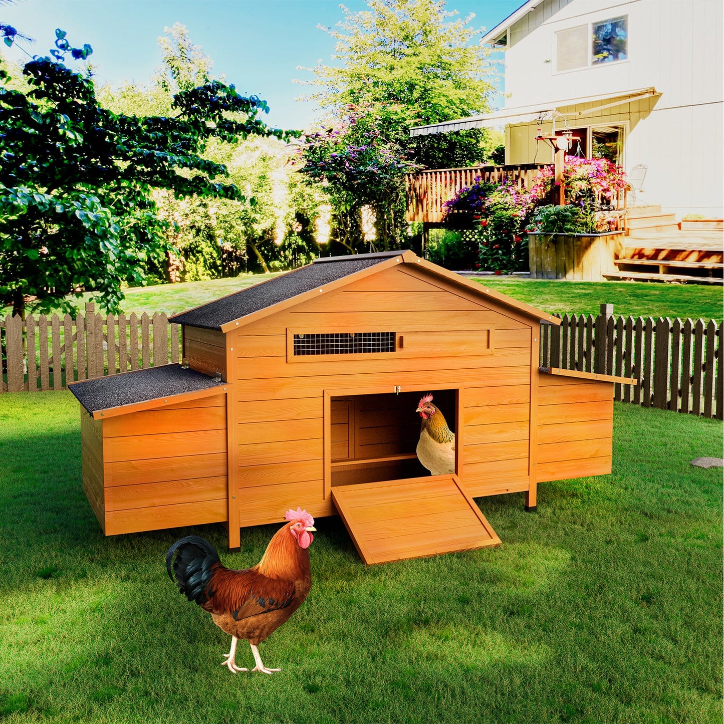 Large Wooden Chicken Coop with 2 Nesting Boxes