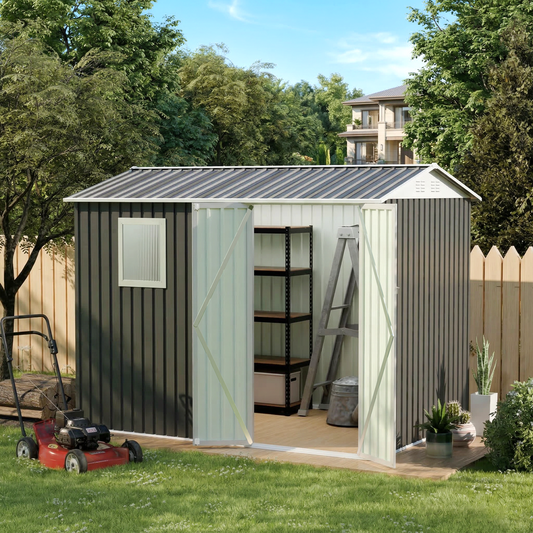 9x6 ft metal garden shed gray corrugated steel with 1 window HouseOfZazla for outdoor storage on Tampa Home & Garden Store