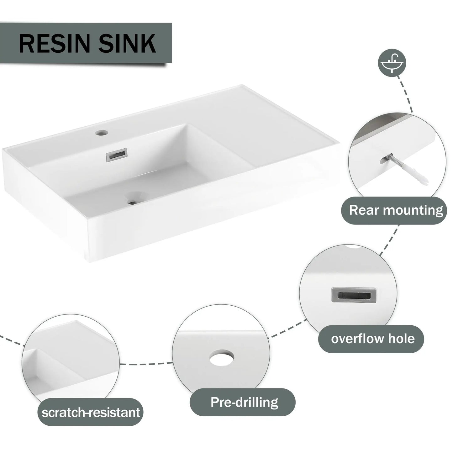 Modern Wall Mounted Vanity With Resin Sink