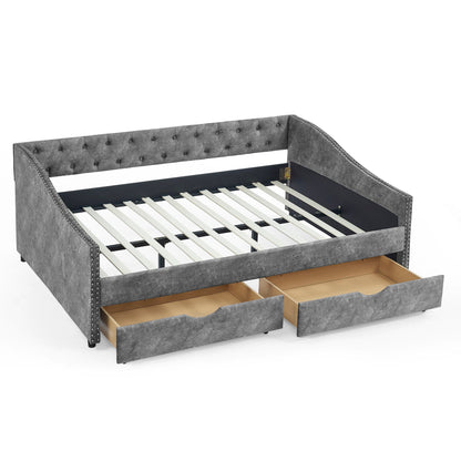 Upholstered Tufted Daybed and Storage Drawers