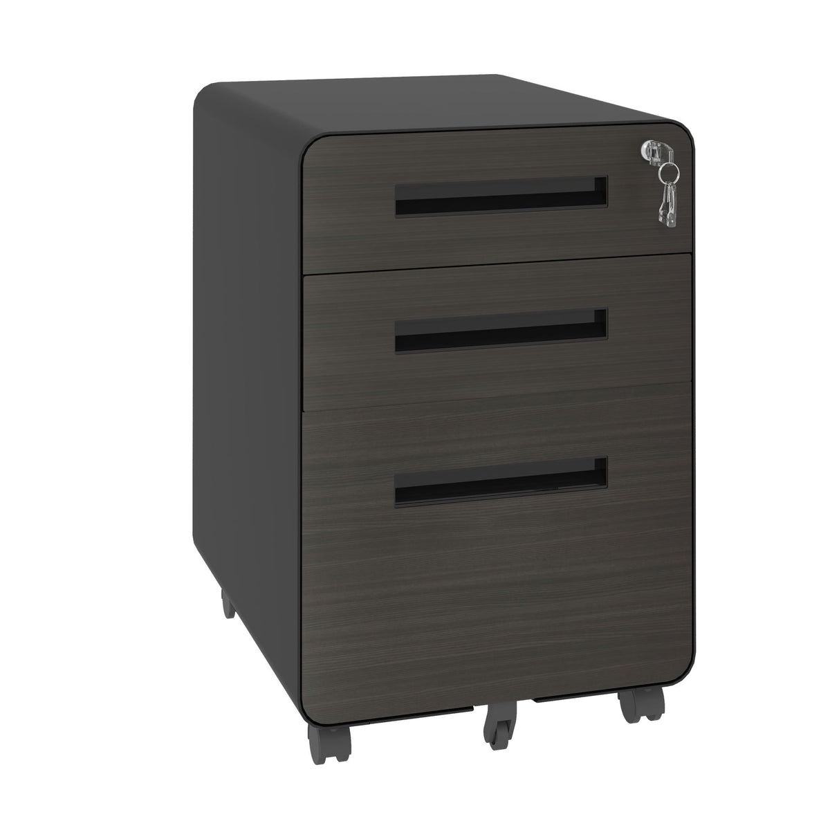 HouseOfZazla 3-Drawer Mobile File Cabinet with Lock on casters, black finish on Tampa Home & Garden Store